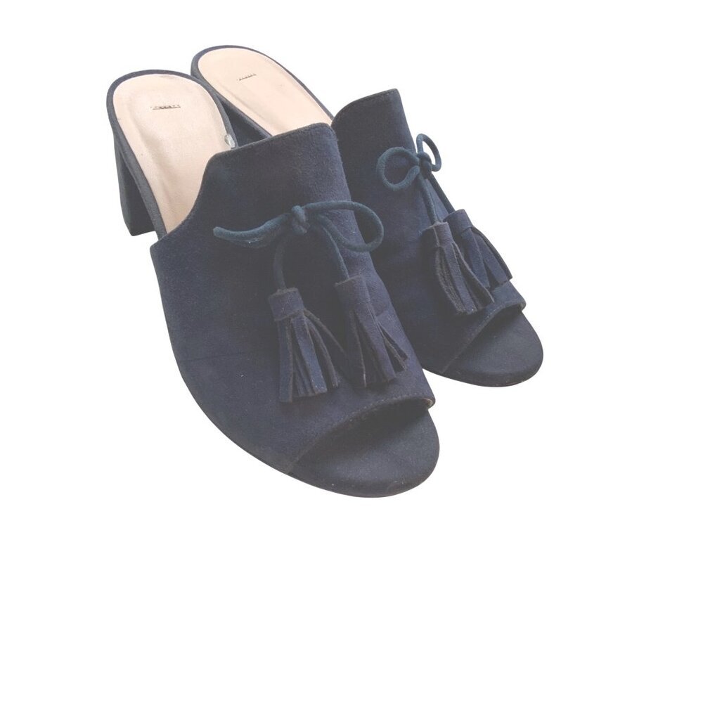 Karl Lagerfeld shoes suede backless open toe block heel navy